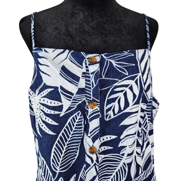 Tropical Womens Size XL Linen Rayon Leaf Print Button Up Sundress Casual Summer - Picture 3 of 10